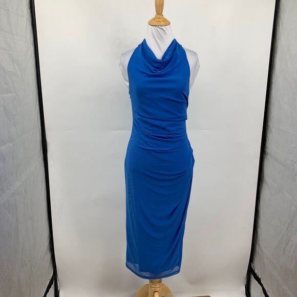 Hello Molly Dress Womens S Small Astral Cowl Neck Ruched Bodycon Side Zip Midi - Picture 2 of 13
